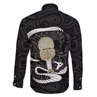 Black New Zealand Eel Family Matching Off Shoulder Short Dress and Hawaiian Shirt Aotearoa Maori Tuna With Kotiate Weapon