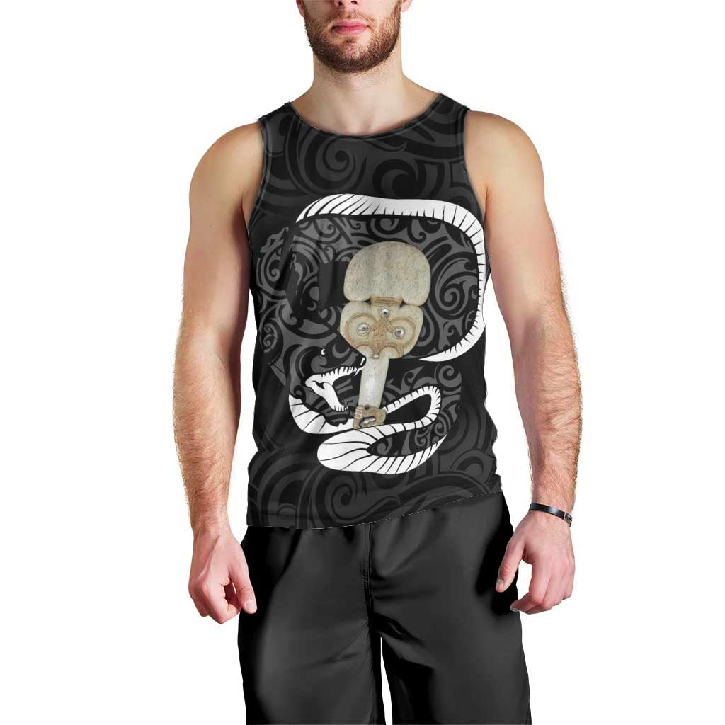 Black New Zealand Eel Men Tank Top Aotearoa Maori Tuna With Kotiate Weapon