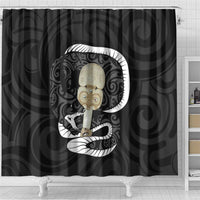 Black New Zealand Eel Shower Curtain Aotearoa Maori Tuna With Kotiate Weapon
