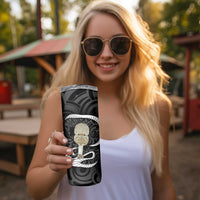 Black New Zealand Eel Skinny Tumbler Aotearoa Maori Tuna With Kotiate Weapon