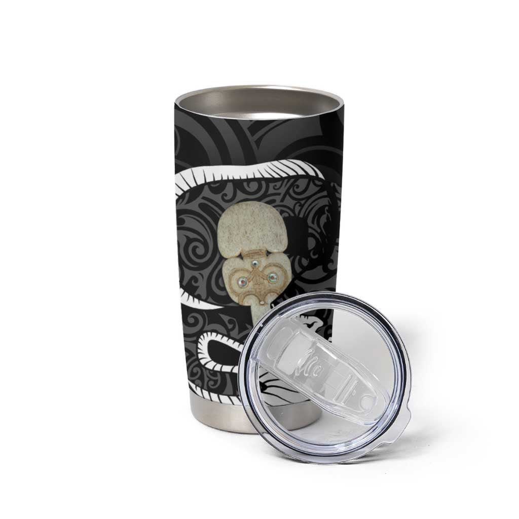 Black New Zealand Eel Tumbler Cup Aotearoa Maori Tuna With Kotiate Weapon