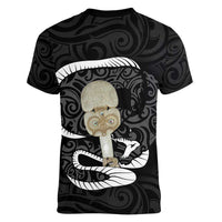 Black New Zealand Eel Women V-Neck T-Shirt Aotearoa Maori Tuna With Kotiate Weapon LT14 - Polynesian Pride