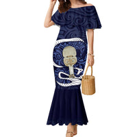 Blue New Zealand Eel Family Matching Mermaid Dress and Hawaiian Shirt Aotearoa Maori Tuna With Kotiate Weapon LT14 Mom's Dress Blue - Polynesian Pride