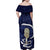 Blue New Zealand Eel Family Matching Off Shoulder Maxi Dress and Hawaiian Shirt Aotearoa Maori Tuna With Kotiate Weapon