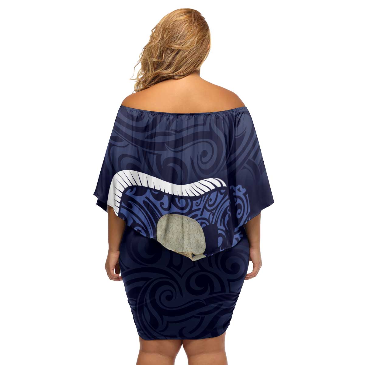 Blue New Zealand Eel Family Matching Off Shoulder Short Dress and Hawaiian Shirt Aotearoa Maori Tuna With Kotiate Weapon
