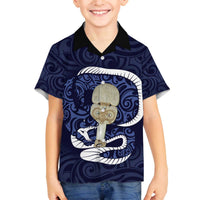 Blue New Zealand Eel Family Matching Puletasi and Hawaiian Shirt Aotearoa Maori Tuna With Kotiate Weapon LT14 Son's Shirt Blue - Polynesian Pride