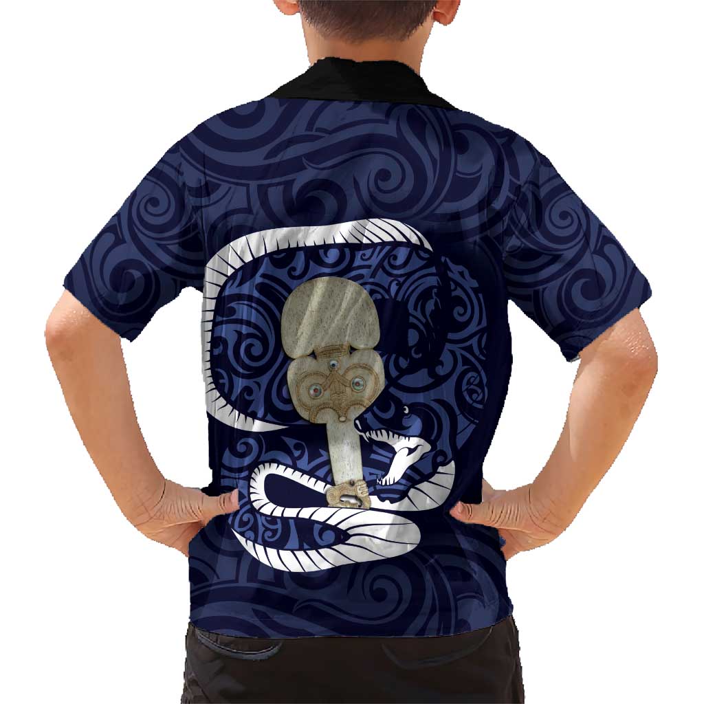 Blue New Zealand Eel Family Matching Short Sleeve Bodycon Dress and Hawaiian Shirt Aotearoa Maori Tuna With Kotiate Weapon LT14 - Polynesian Pride