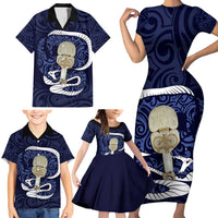 Blue New Zealand Eel Family Matching Short Sleeve Bodycon Dress and Hawaiian Shirt Aotearoa Maori Tuna With Kotiate Weapon LT14 - Polynesian Pride
