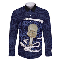 Blue New Zealand Eel Family Matching Short Sleeve Bodycon Dress and Hawaiian Shirt Aotearoa Maori Tuna With Kotiate Weapon LT14 Dad's Shirt - Long Sleeve Blue - Polynesian Pride