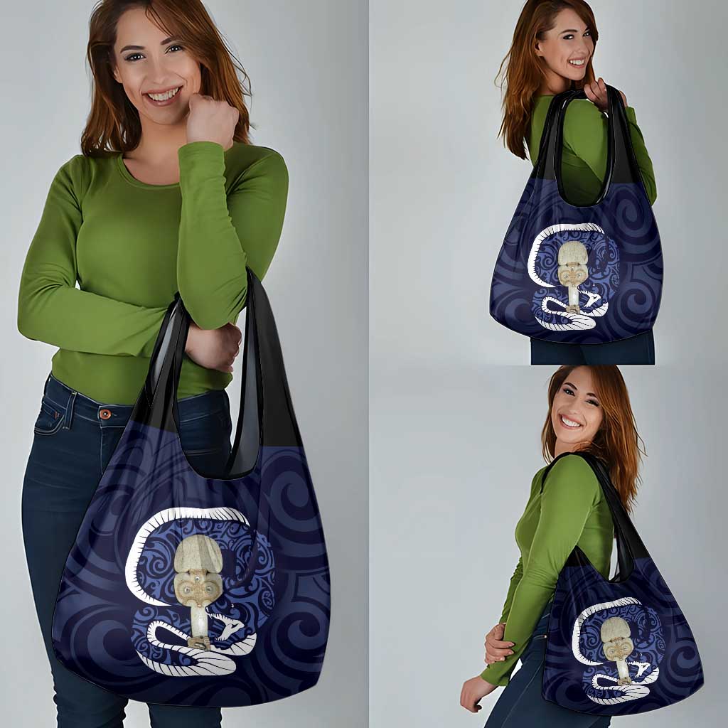 Blue New Zealand Eel Grocery Bag Aotearoa Maori Tuna With Kotiate Weapon