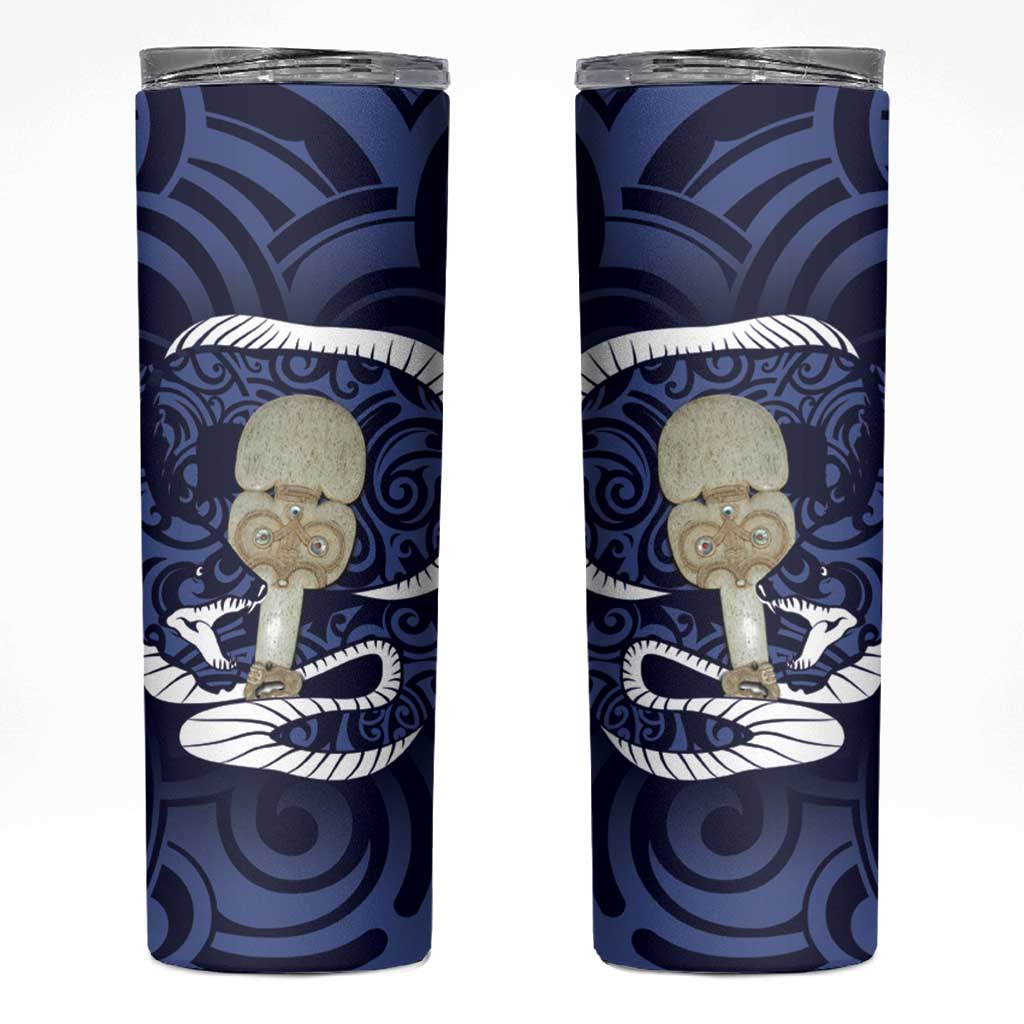 Blue New Zealand Eel Skinny Tumbler Aotearoa Maori Tuna With Kotiate Weapon