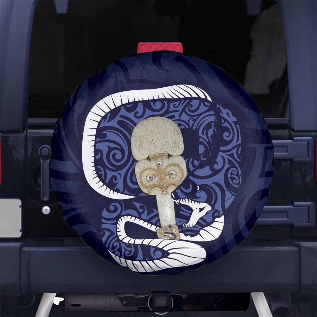 Blue New Zealand Eel Spare Tire Cover Aotearoa Maori Tuna With Kotiate Weapon