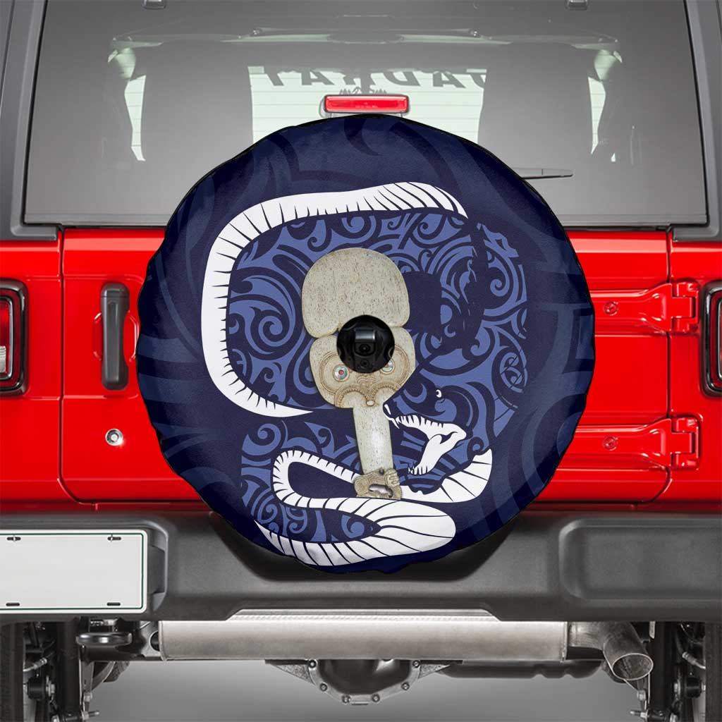 Blue New Zealand Eel Spare Tire Cover Aotearoa Maori Tuna With Kotiate Weapon