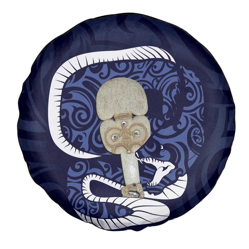 Blue New Zealand Eel Spare Tire Cover Aotearoa Maori Tuna With Kotiate Weapon