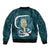 Turquoise New Zealand Eel Bomber Jacket Aotearoa Maori Tuna With Kotiate Weapon