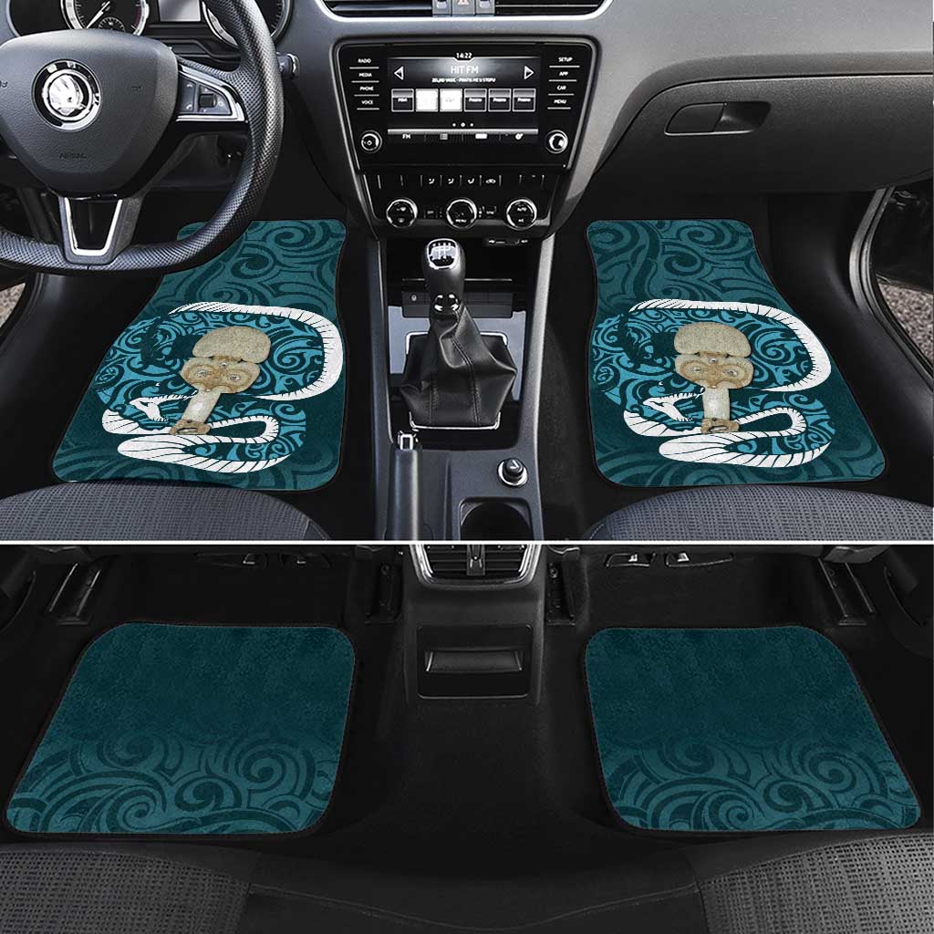 Turquoise New Zealand Eel Car Mats Aotearoa Maori Tuna With Kotiate Weapon