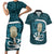 Turquoise New Zealand Eel Couples Matching Short Sleeve Bodycon Dress and Hawaiian Shirt Aotearoa Maori Tuna With Kotiate Weapon