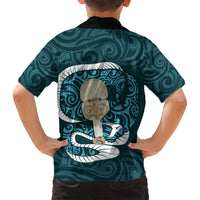 Turquoise New Zealand Eel Family Matching Long Sleeve Bodycon Dress and Hawaiian Shirt Aotearoa Maori Tuna With Kotiate Weapon LT14 - Polynesian Pride