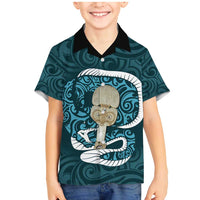 Turquoise New Zealand Eel Family Matching Mermaid Dress and Hawaiian Shirt Aotearoa Maori Tuna With Kotiate Weapon LT14 Son's Shirt Turquoise - Polynesian Pride