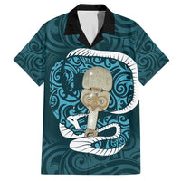 Turquoise New Zealand Eel Family Matching Short Sleeve Bodycon Dress and Hawaiian Shirt Aotearoa Maori Tuna With Kotiate Weapon LT14 Dad's Shirt - Short Sleeve Turquoise - Polynesian Pride