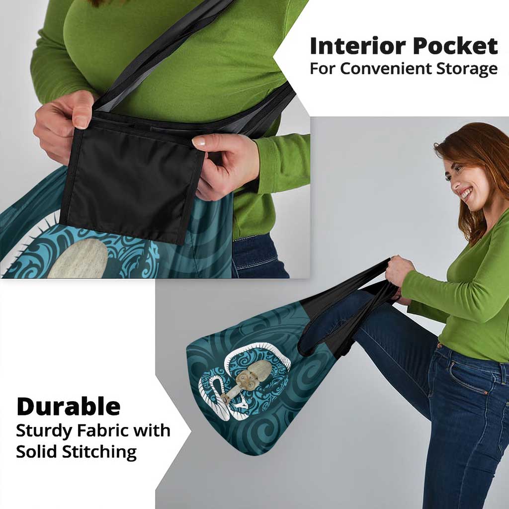 Turquoise New Zealand Eel Grocery Bag Aotearoa Maori Tuna With Kotiate Weapon