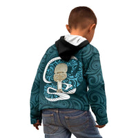 Turquoise New Zealand Eel Kid Hoodie Aotearoa Maori Tuna With Kotiate Weapon