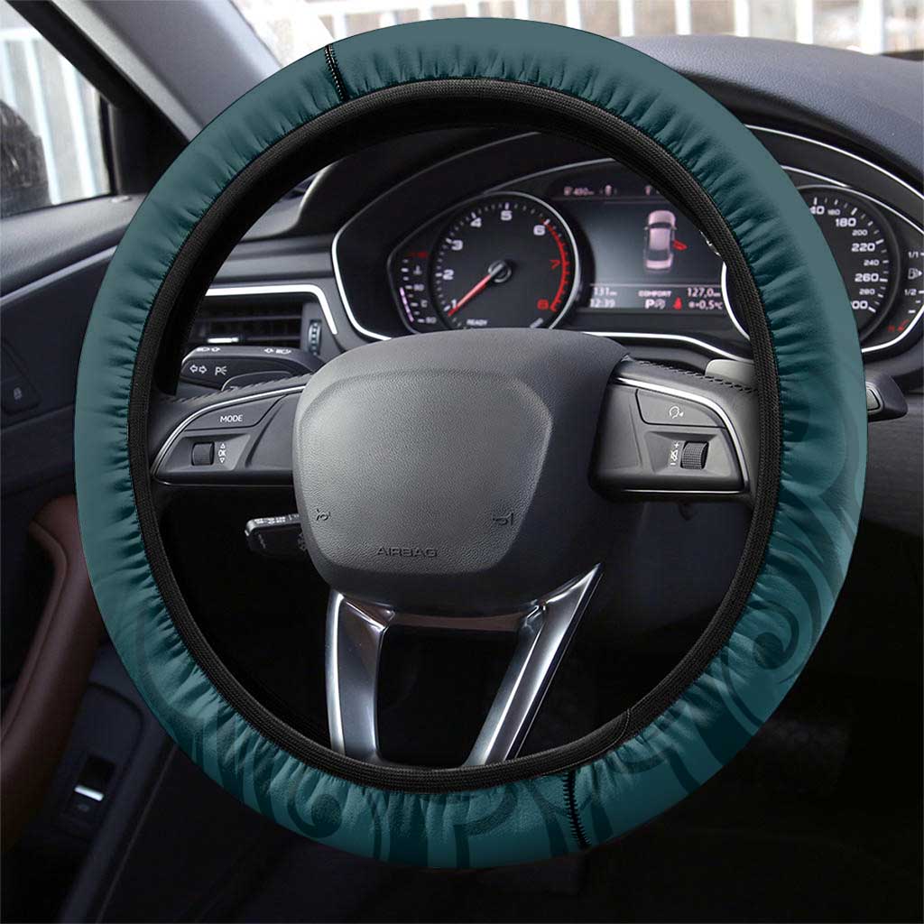 Turquoise New Zealand Eel Steering Wheel Cover Aotearoa Maori Tuna With Kotiate Weapon