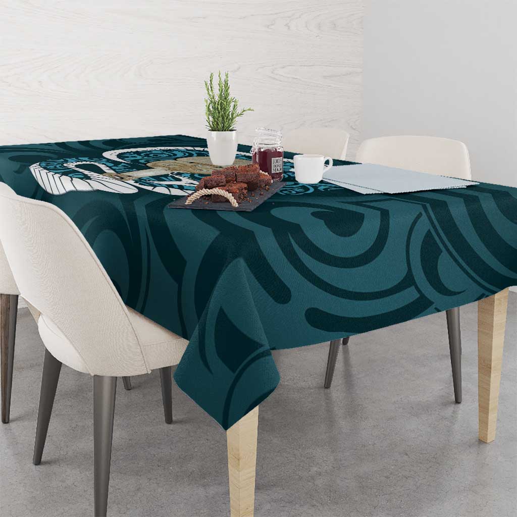 Turquoise New Zealand Eel Tablecloth Aotearoa Maori Tuna With Kotiate Weapon