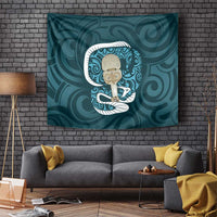 Turquoise New Zealand Eel Tapestry Aotearoa Maori Tuna With Kotiate Weapon