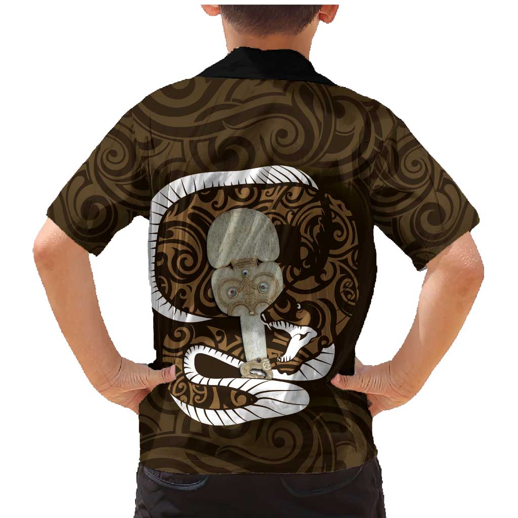 Gold New Zealand Eel Family Matching Mermaid Dress and Hawaiian Shirt Aotearoa Maori Tuna With Kotiate Weapon LT14 - Polynesian Pride