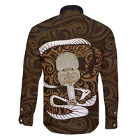 Gold New Zealand Eel Family Matching Off The Shoulder Long Sleeve Dress and Hawaiian Shirt Aotearoa Maori Tuna With Kotiate Weapon