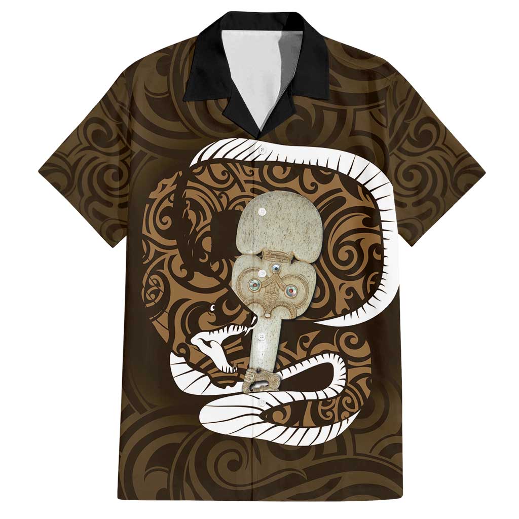 Gold New Zealand Eel Family Matching Off Shoulder Maxi Dress and Hawaiian Shirt Aotearoa Maori Tuna With Kotiate Weapon LT14 Dad's Shirt - Short Sleeve Gold - Polynesian Pride