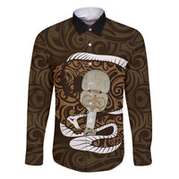 Gold New Zealand Eel Family Matching Short Sleeve Bodycon Dress and Hawaiian Shirt Aotearoa Maori Tuna With Kotiate Weapon LT14 Dad's Shirt - Long Sleeve Gold - Polynesian Pride