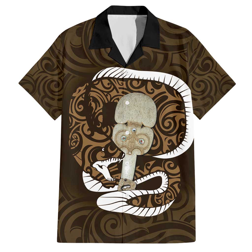 Gold New Zealand Eel Hawaiian Shirt Aotearoa Maori Tuna With Kotiate Weapon