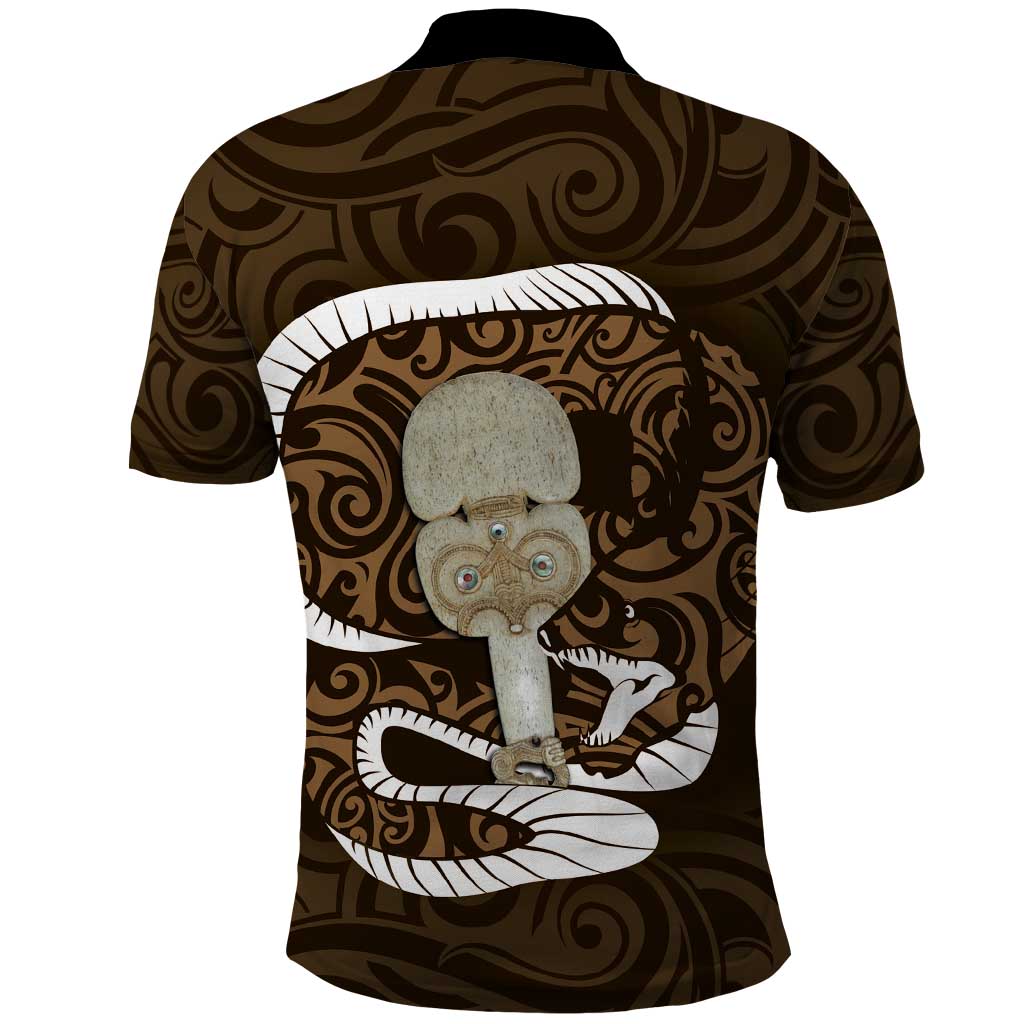 Gold New Zealand Eel Polo Shirt Aotearoa Maori Tuna With Kotiate Weapon