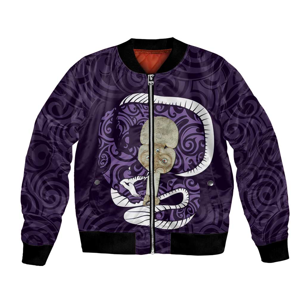 Purple New Zealand Eel Bomber Jacket Aotearoa Maori Tuna With Kotiate Weapon