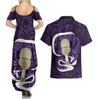 Purple New Zealand Eel Couples Matching Summer Maxi Dress and Hawaiian Shirt Aotearoa Maori Tuna With Kotiate Weapon LT14 - Polynesian Pride