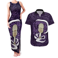 Purple New Zealand Eel Couples Matching Tank Maxi Dress and Hawaiian Shirt Aotearoa Maori Tuna With Kotiate Weapon LT14 Purple - Polynesian Pride