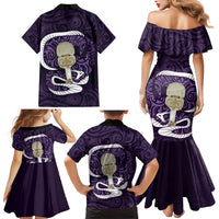 Purple New Zealand Eel Family Matching Mermaid Dress and Hawaiian Shirt Aotearoa Maori Tuna With Kotiate Weapon LT14 - Polynesian Pride