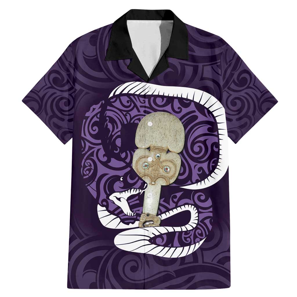 Purple New Zealand Eel Family Matching Mermaid Dress and Hawaiian Shirt Aotearoa Maori Tuna With Kotiate Weapon LT14 Dad's Shirt - Short Sleeve Purple - Polynesian Pride