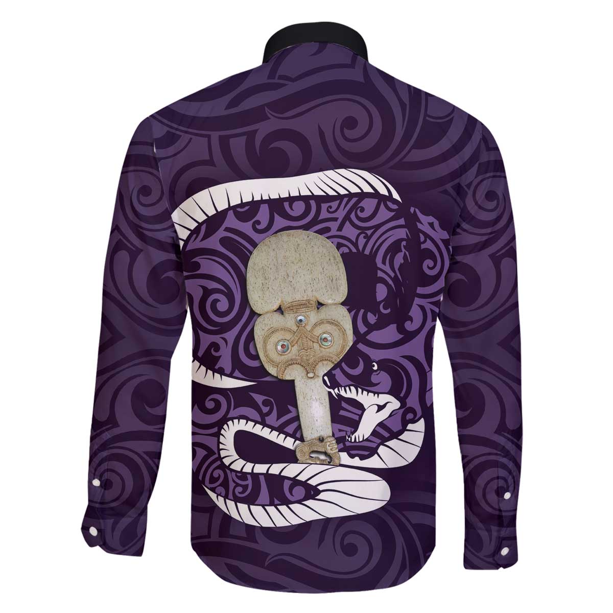 Purple New Zealand Eel Family Matching Off The Shoulder Long Sleeve Dress and Hawaiian Shirt Aotearoa Maori Tuna With Kotiate Weapon