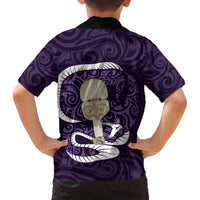 Purple New Zealand Eel Family Matching Puletasi and Hawaiian Shirt Aotearoa Maori Tuna With Kotiate Weapon LT14 - Polynesian Pride