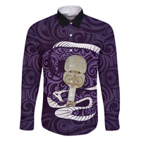 Purple New Zealand Eel Family Matching Short Sleeve Bodycon Dress and Hawaiian Shirt Aotearoa Maori Tuna With Kotiate Weapon LT14 Dad's Shirt - Long Sleeve Purple - Polynesian Pride