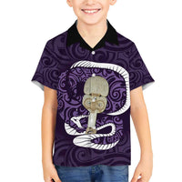 Purple New Zealand Eel Family Matching Short Sleeve Bodycon Dress and Hawaiian Shirt Aotearoa Maori Tuna With Kotiate Weapon LT14 Son's Shirt Purple - Polynesian Pride
