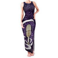 Purple New Zealand Eel Family Matching Tank Maxi Dress and Hawaiian Shirt Aotearoa Maori Tuna With Kotiate Weapon