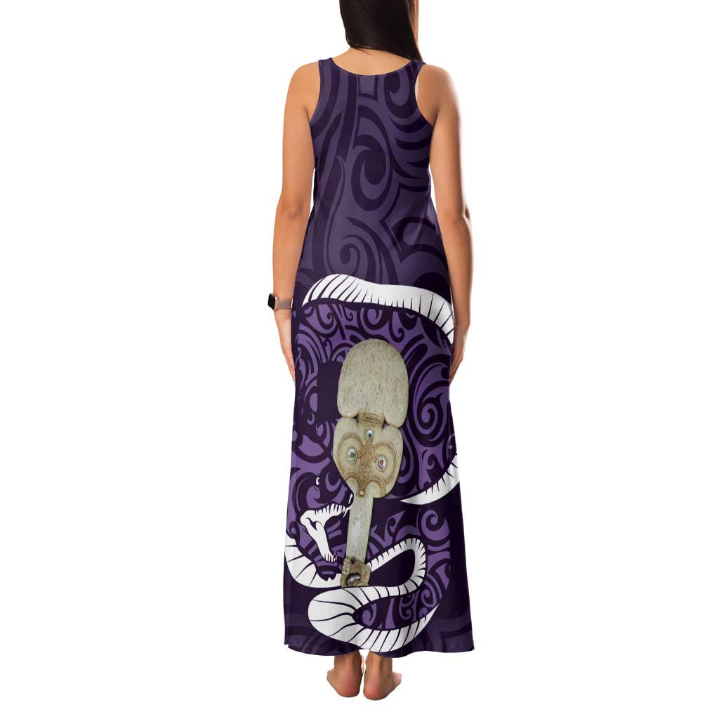 Purple New Zealand Eel Family Matching Tank Maxi Dress and Hawaiian Shirt Aotearoa Maori Tuna With Kotiate Weapon