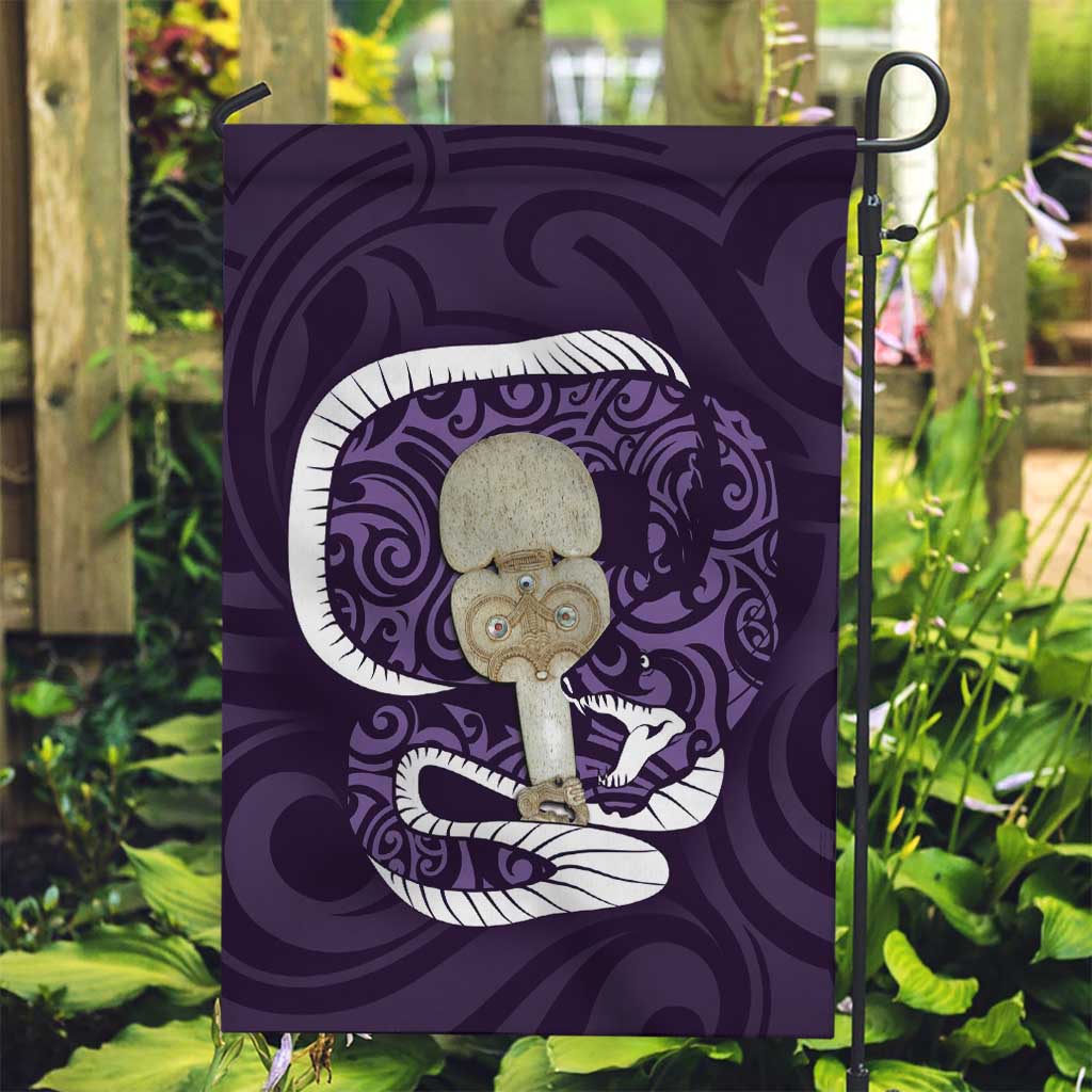 Purple New Zealand Eel Garden Flag Aotearoa Maori Tuna With Kotiate Weapon