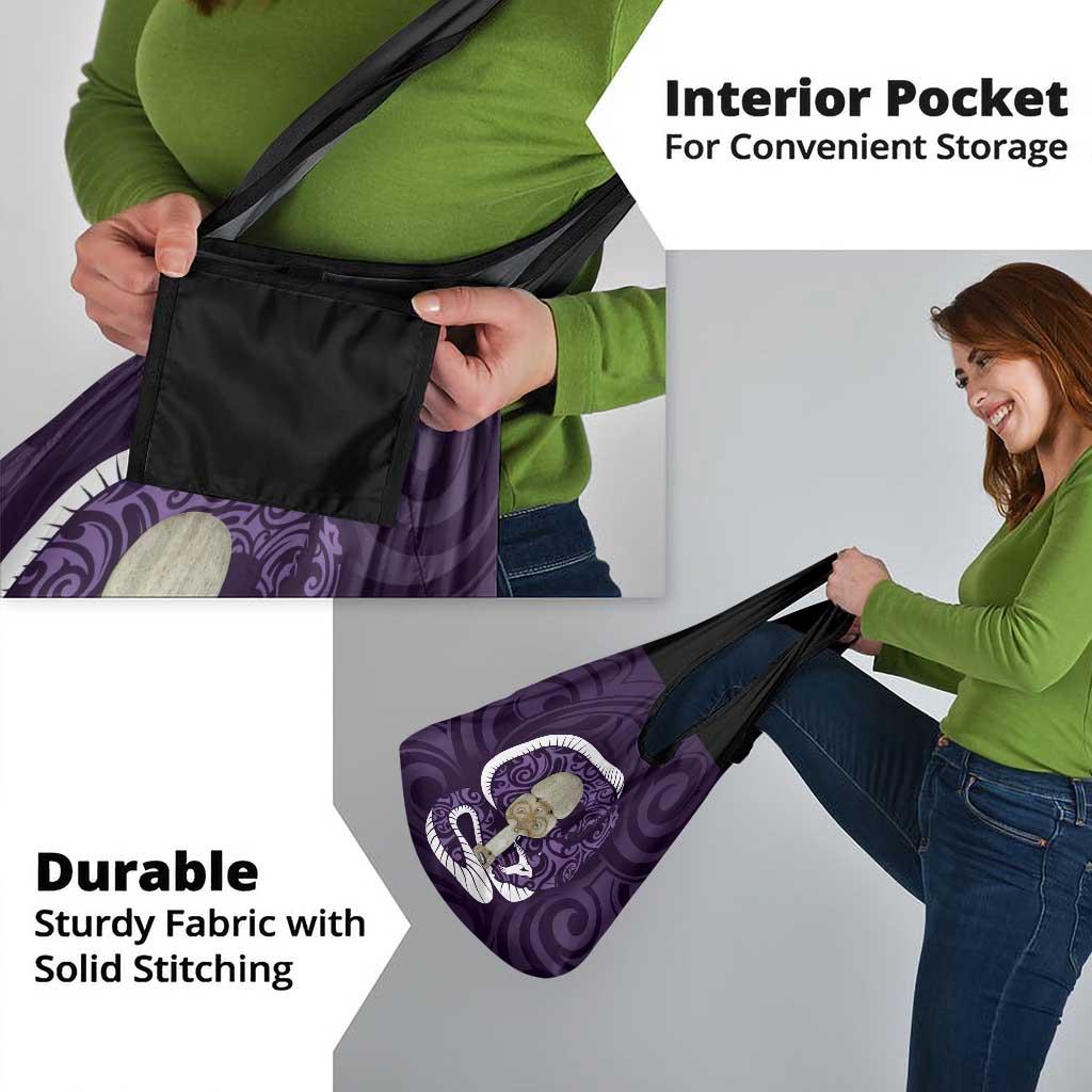 Purple New Zealand Eel Grocery Bag Aotearoa Maori Tuna With Kotiate Weapon