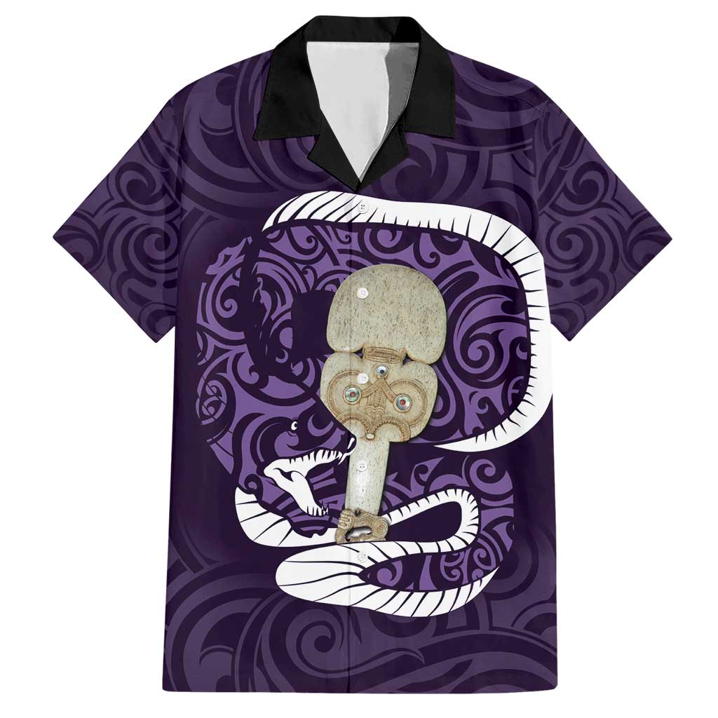 Purple New Zealand Eel Hawaiian Shirt Aotearoa Maori Tuna With Kotiate Weapon