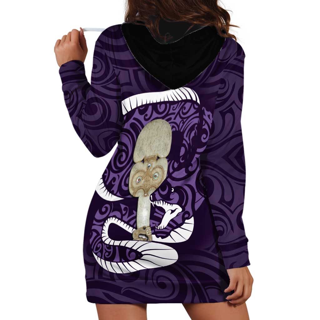 Purple New Zealand Eel Hoodie Dress Aotearoa Maori Tuna With Kotiate Weapon